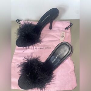 Victoria's Secret Black Feathered Women's Heels vintage New with box womens 8